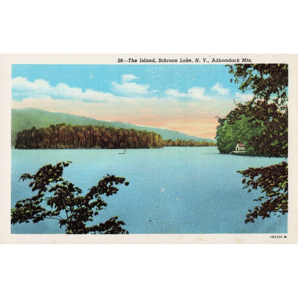 Schroon Lake New York NY The Island Adirondack Mts Mountains Vtg Linen Postcard - Picture 1 of 2